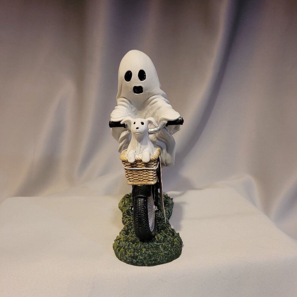 Adorable Goblin and Ghoul Ghost Riding Bicyle with Ghost Puppy